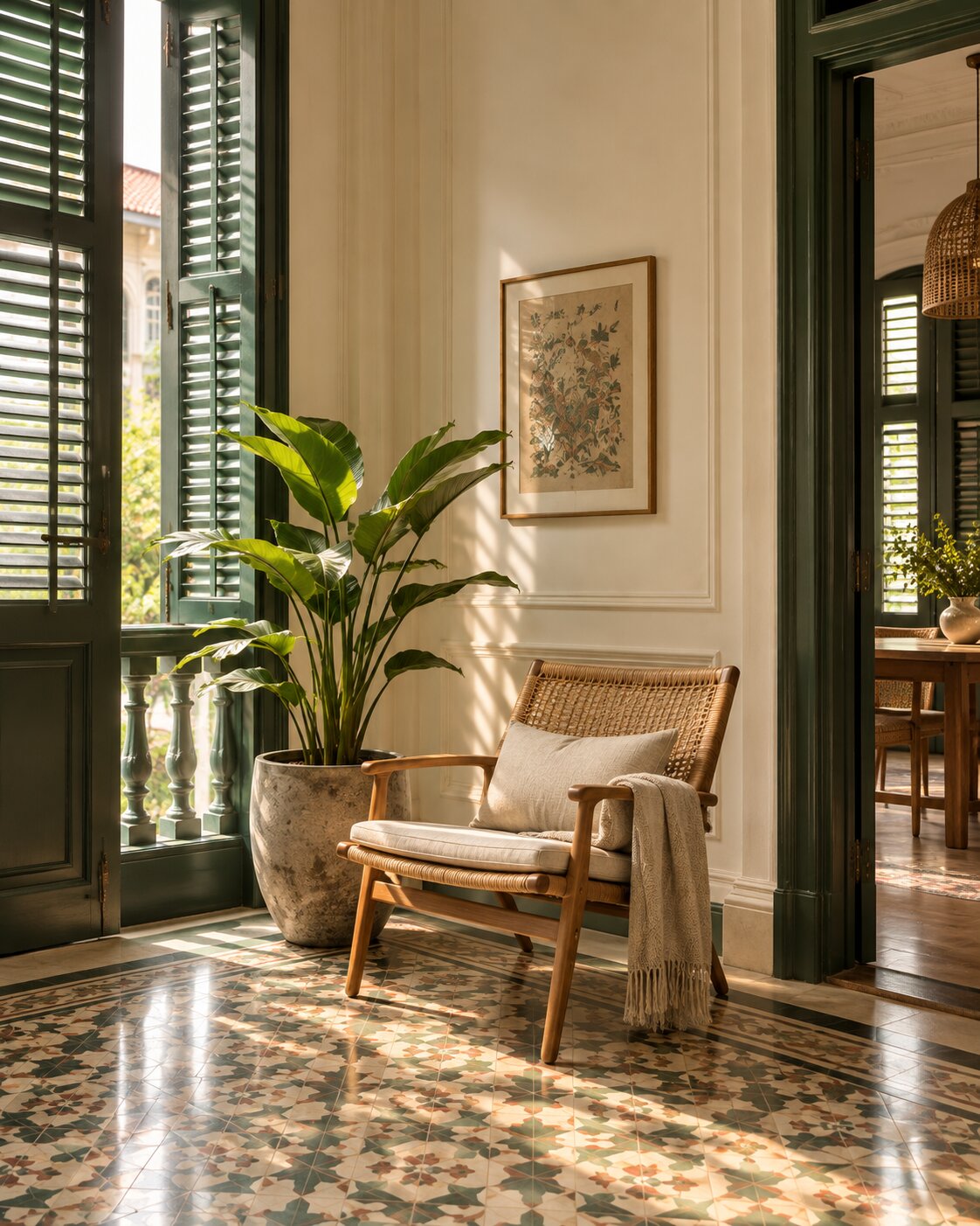 Reopened airwell at the centre of the shophouse, seen from the ground-floor living space.