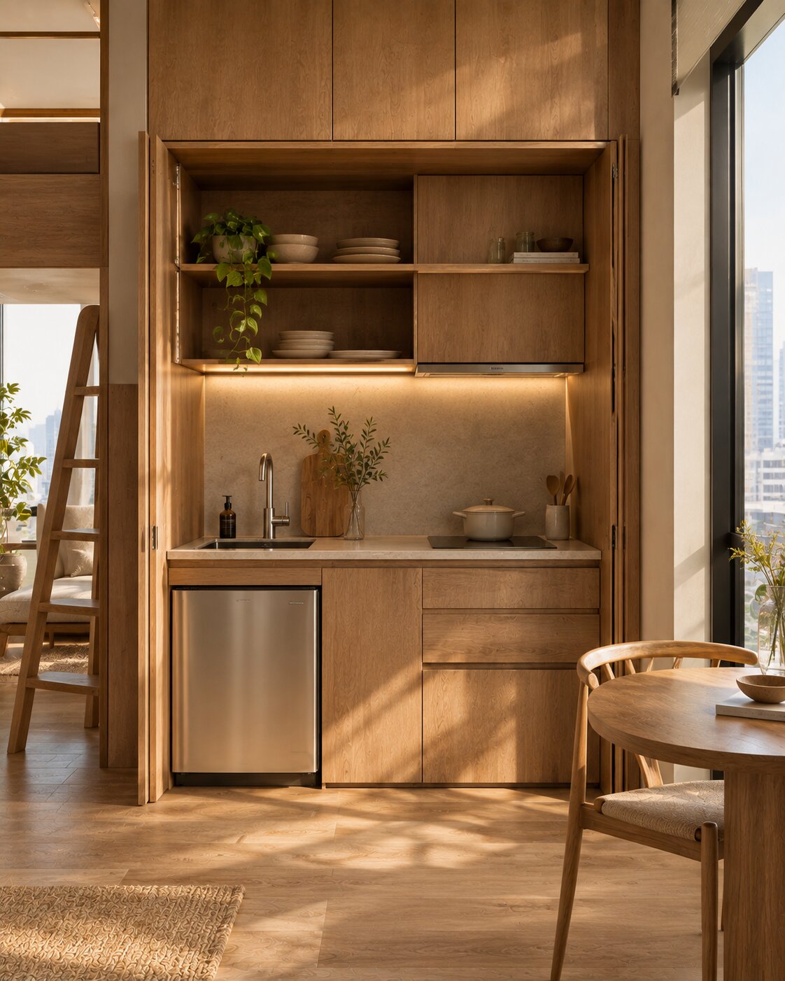 Widened kitchen counter with a two-seat breakfast bar.