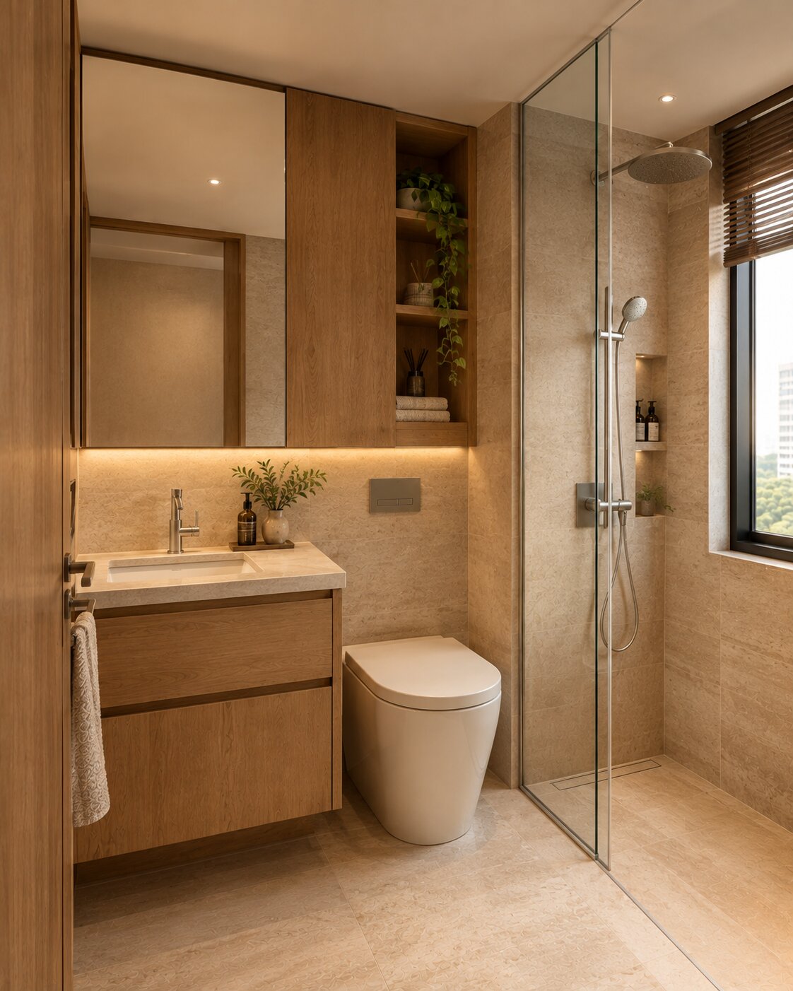 Compact bathroom with space-efficient fittings.